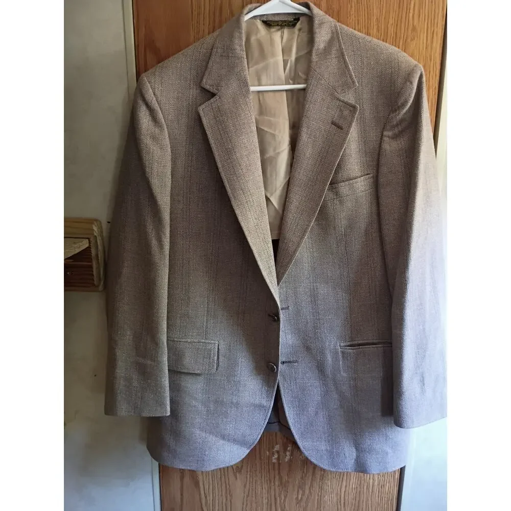 Vintage Johnny Carson Men’s 40 Taupe Silk Linen Blazer Union Made USA 70s 80s